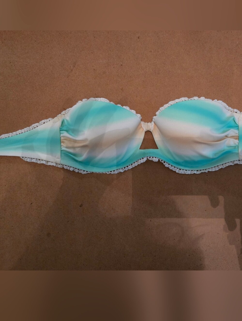 Victoria's Secret Aqua and Cream Lace-Trim Bikini Top